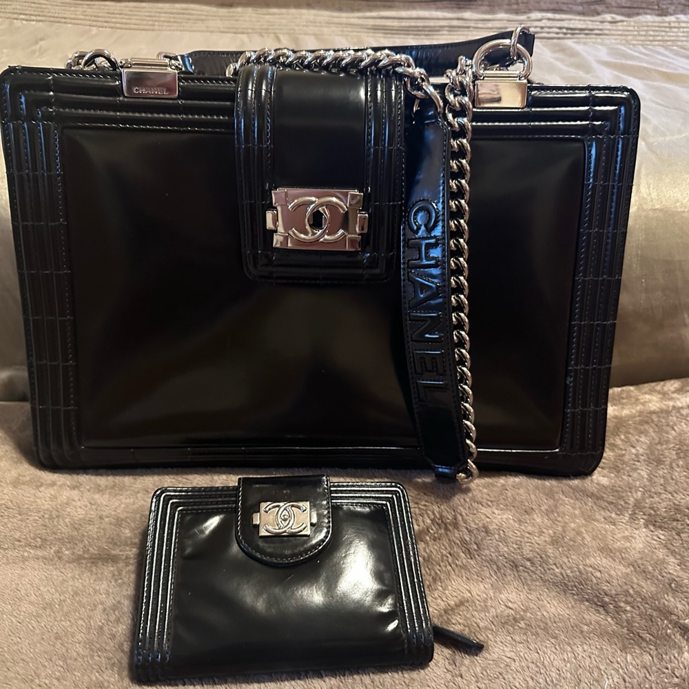 Chanel Black Boy SET.  Bag and wallet